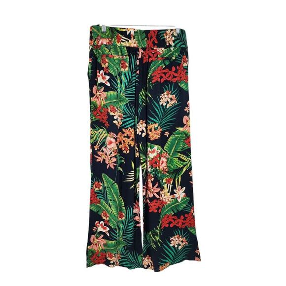 St. Tropez West Womens Tropical Floral Wide-Leg Pants Size 8 Viscose Black/Green - Picture 4 of 4